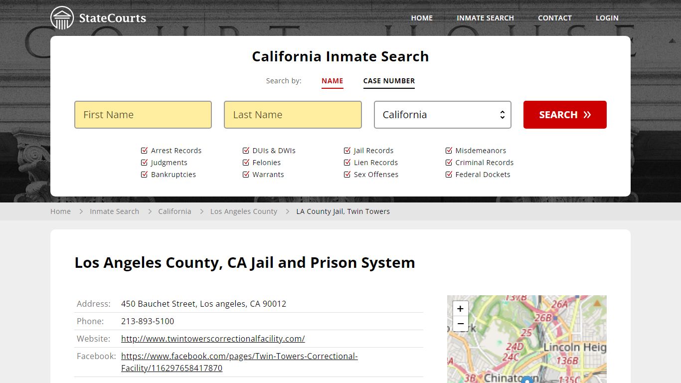 LA County Jail, Twin Towers Inmate Records Search, California - StateCourts